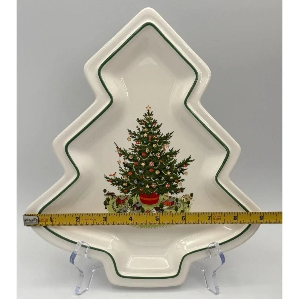 Pfaltzgraff Christmas Heritage Tree Shaped Cookie Plate Ceramic Vintage NOS USA